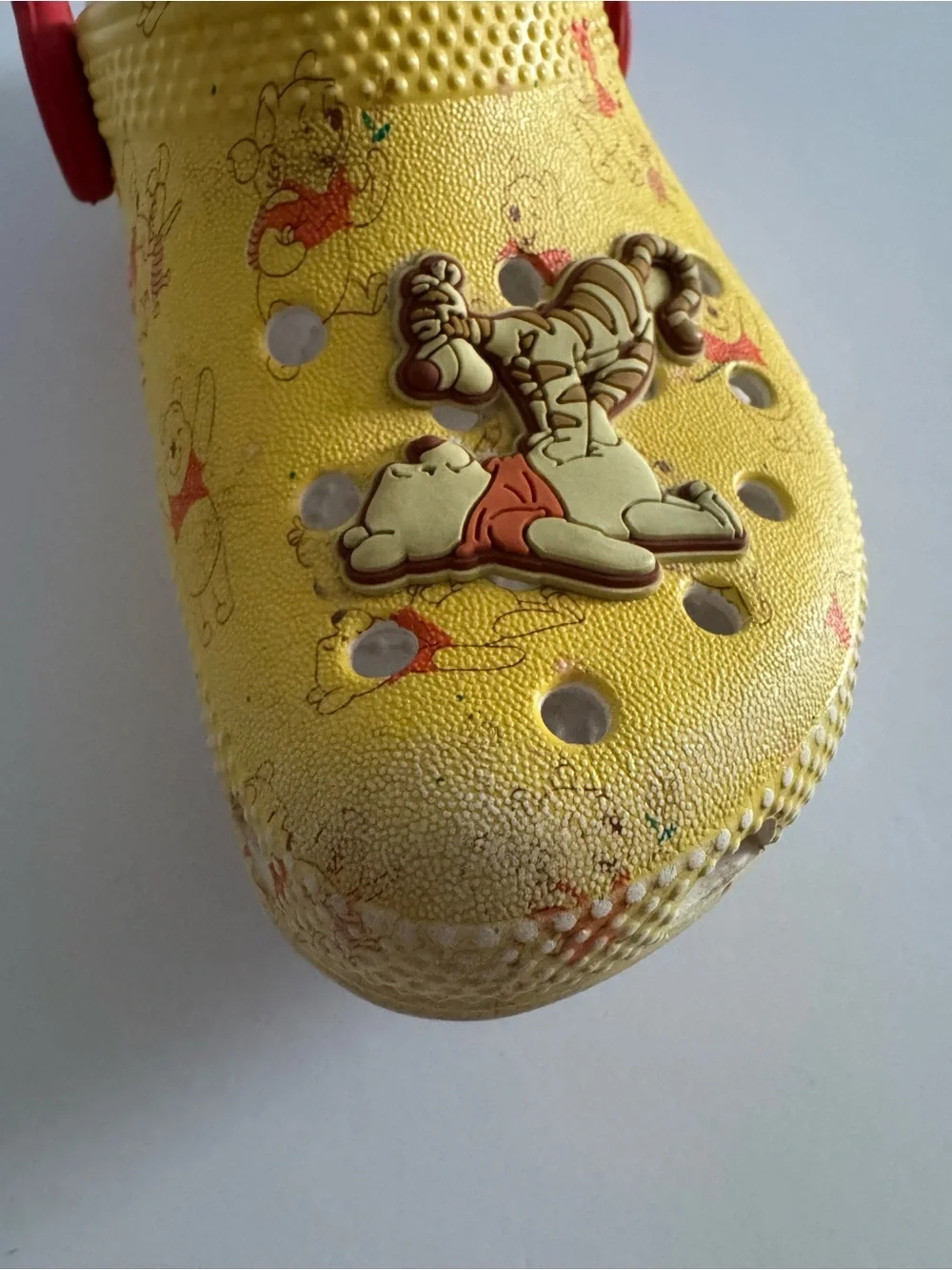 CROCS Kids Yellow Clogs with Red Heel Straps - Winnie the Pooh Theme